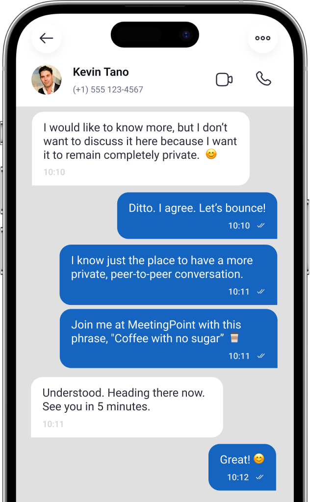 MeetingPoint Peer-to-Peer Chat App Screenshot - Secure Anonymous Messaging and Video Calls